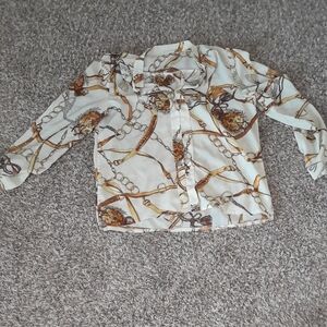 Chain Print Button-Up Blouse
